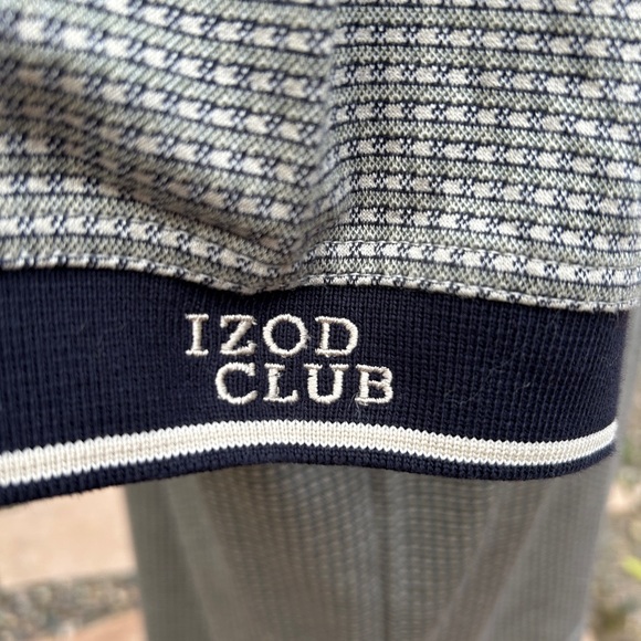 Izod Club Golf Polo Shirt Patterned Navy White Large - Picture 6 of 8